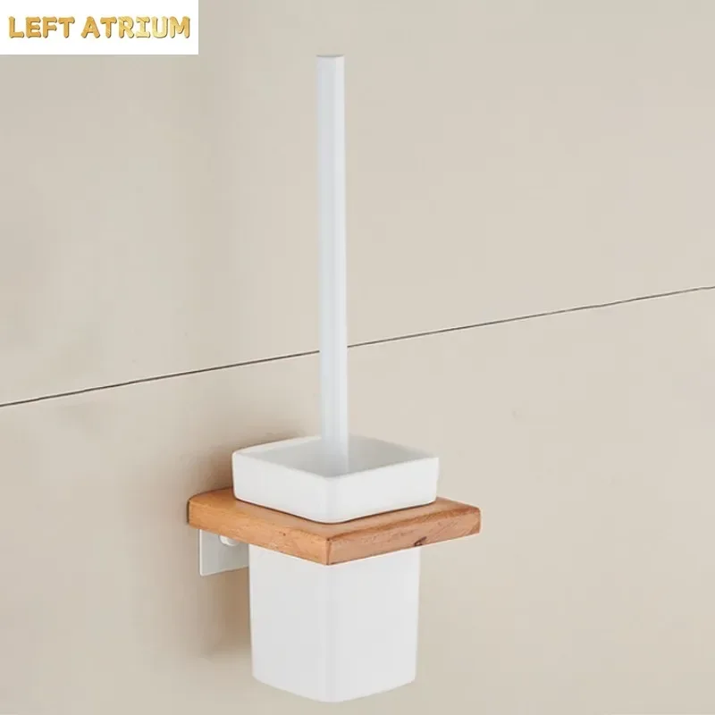 無垢材製のトイレブラシホルダー、正方形のトイレブラシラック、壁掛け式収納棚、バスルームアクセサリー、清掃用具