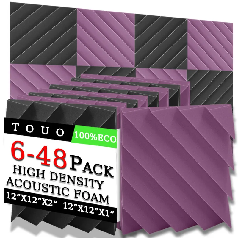 TOUO Acoustic Foam 6/12/24 Pcs Diamond Groove Sound Absorbing Panel Studio Acoustic Treatment High-Density Soundproof Material