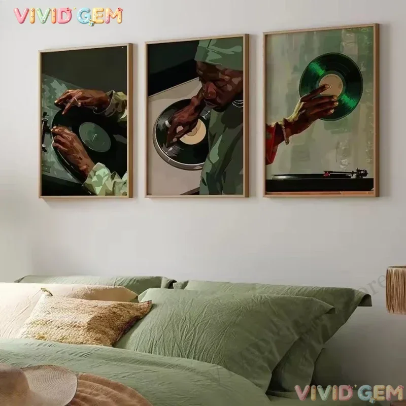 VIVID GEM Vinyl Record DJ Music Modern Art Poster Hip Hop Luxury Black Canvas Painting Pub Restaurant Living Room Wall Decora