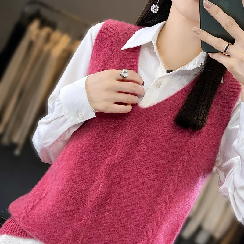 00% Camere V-Ne سترة صوف محبوكة فضفاضة للنساء ملابس خارجية Faion طبقات Sle النسخة الكورية سترة سترة الخريف الشتاء #3