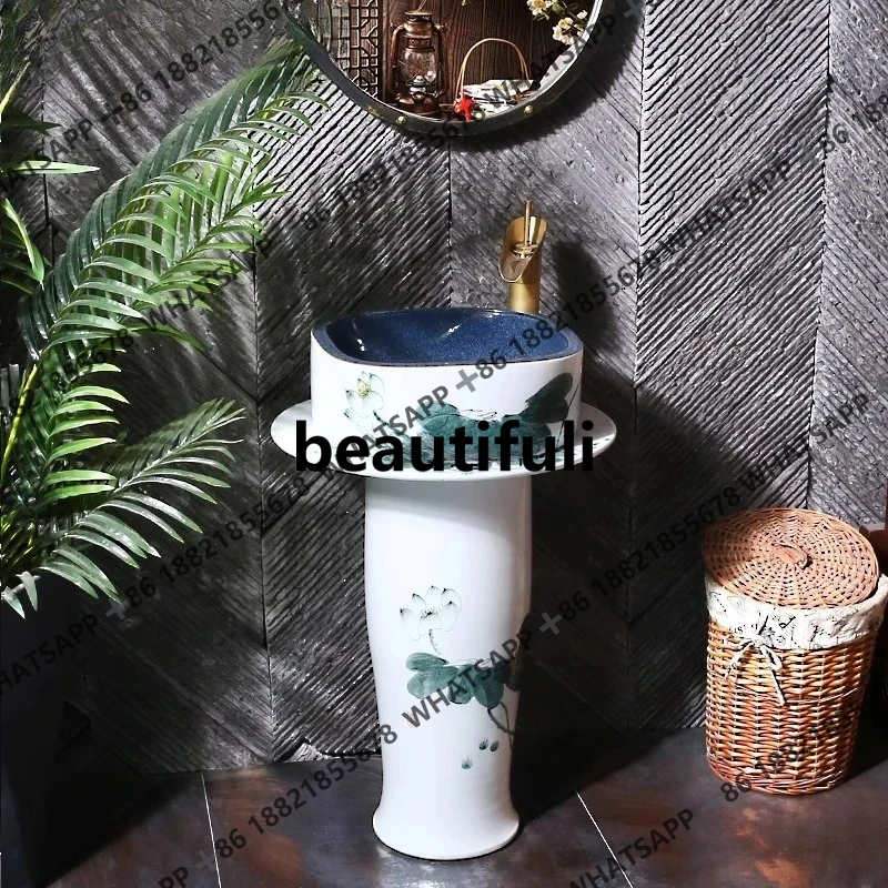 

Чернила лотоса китайского искусства колонна раковина керамический умывальник напольный тип