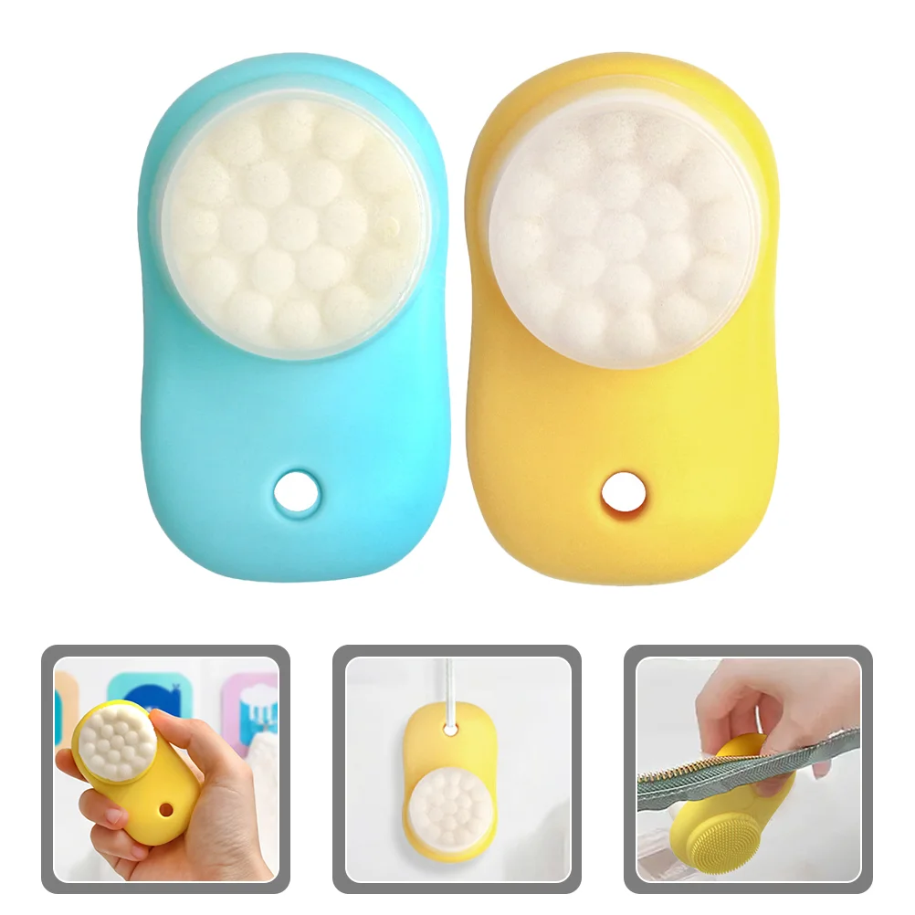 2 Pcs Double Sided Facial Cleansing Brush Face Scrubber Soft Fur Exfoliating Wash Washer Silica Gel Travel