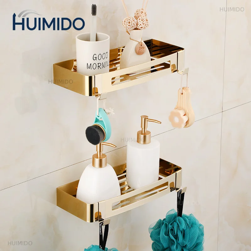 Shelf Bath Storage Holder Wall Mounted Gold  Stainless Steel Square Bath Shower Shelf Bath Shampoo Holder Corner shelf