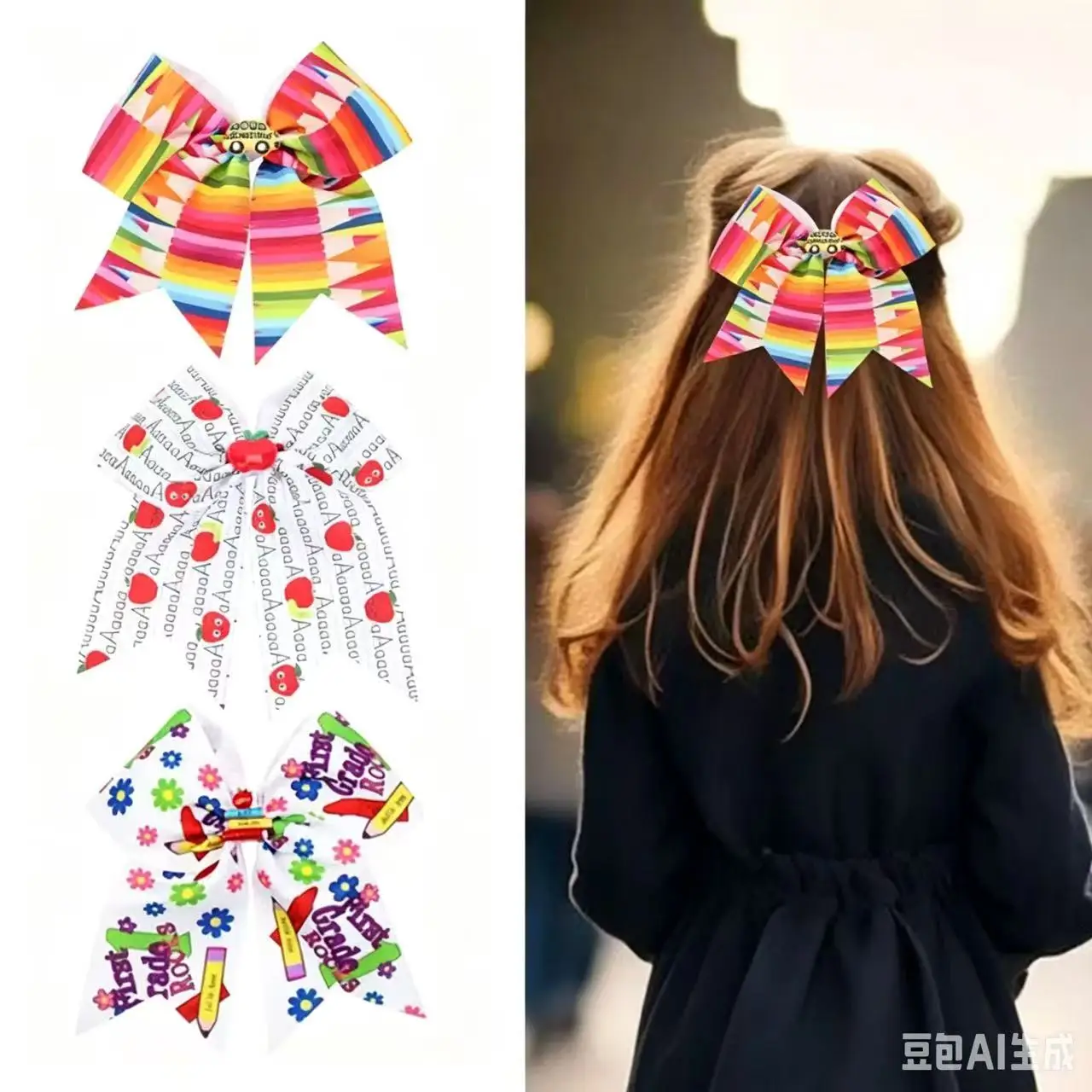27pc Baby Hair Clips for Girls Rainbow Pencil Print Floral Apple Fruit Pattern Bowknot Barrettes Kids Back to School Headwear
