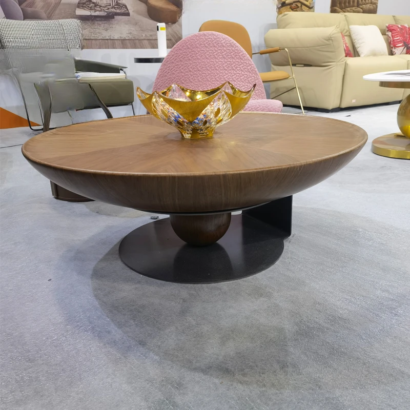 Nordic Minimalist Italian Style Quiet Wind Solid Wood Round Metal Tea Table Living Room Sofa Small Unit Table