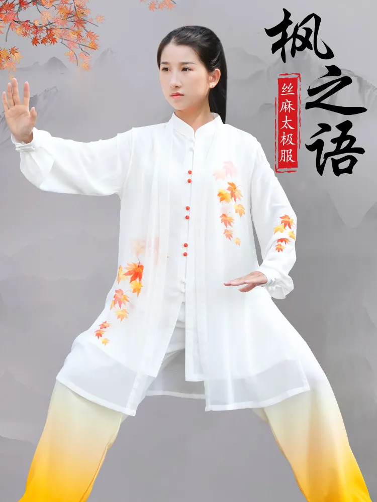 Women's Tai Chi Suit Silk Linen Ombre 3-Piece Set Performance Competition Martial Arts Training Wear for Adults