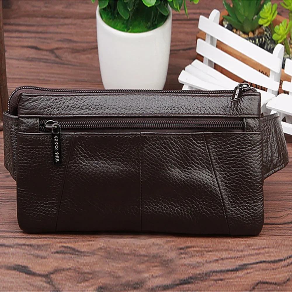 Real Genuine Leather Men Fanny Waist Bag Fashion Purse Pocket Mobile Phone Case Hip Belt Bags Male Cowhide Sling Chest Day Pack