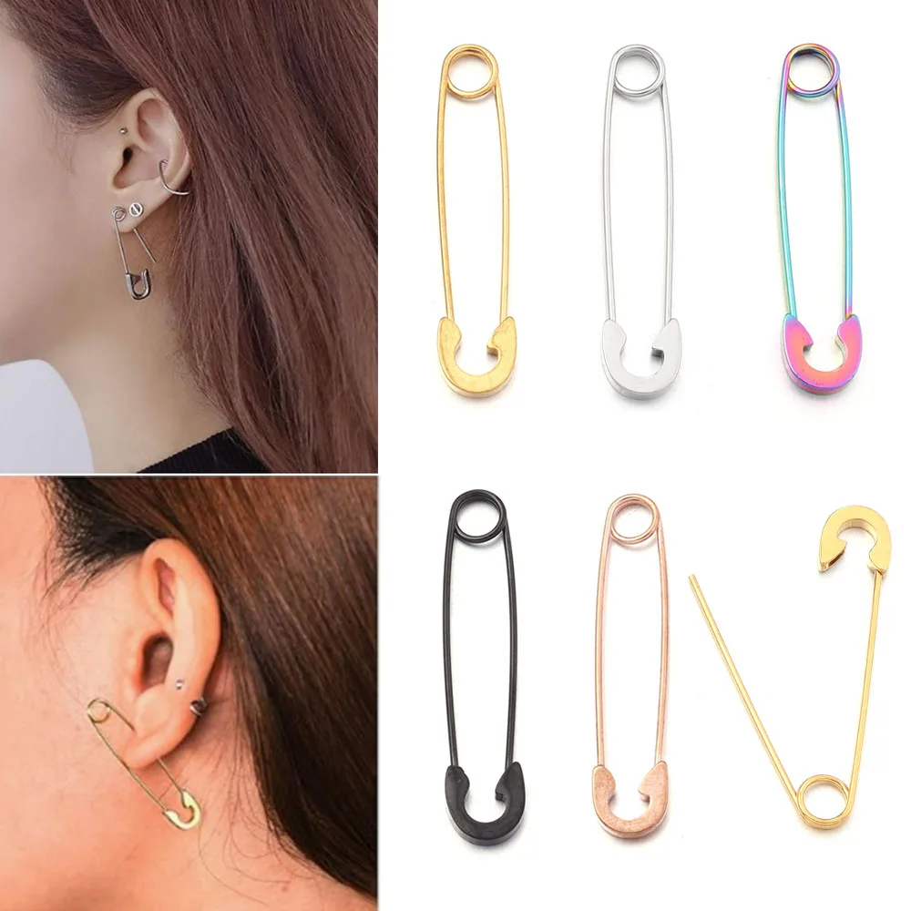 Stainless Steel Punk Pin Earrings Unique Design Paperclip Safety Steel Stud Fashion Earrings Elegant Women Man  Rock Piercing Ma