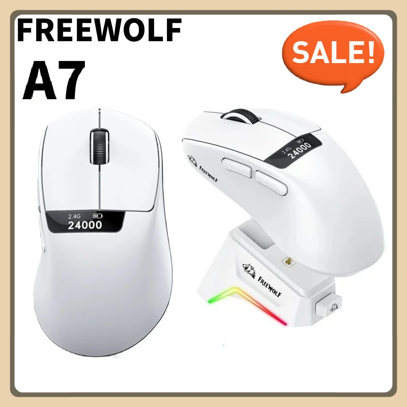 

Free Wolf A7 Three-mode Wireless Lightweight Mouse PAW3311 Sensor 24000DPI RGB Magnetic Charging BaseMacro-defined Gaming Mouse