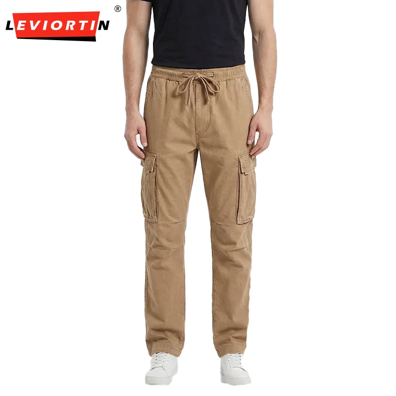 Loose Fit Wear-resistant Cargo Pants Men Casual Multi-Pocket Loose Straight-Leg Drawstring Outdoor Jogger Trousers Man Workwear
