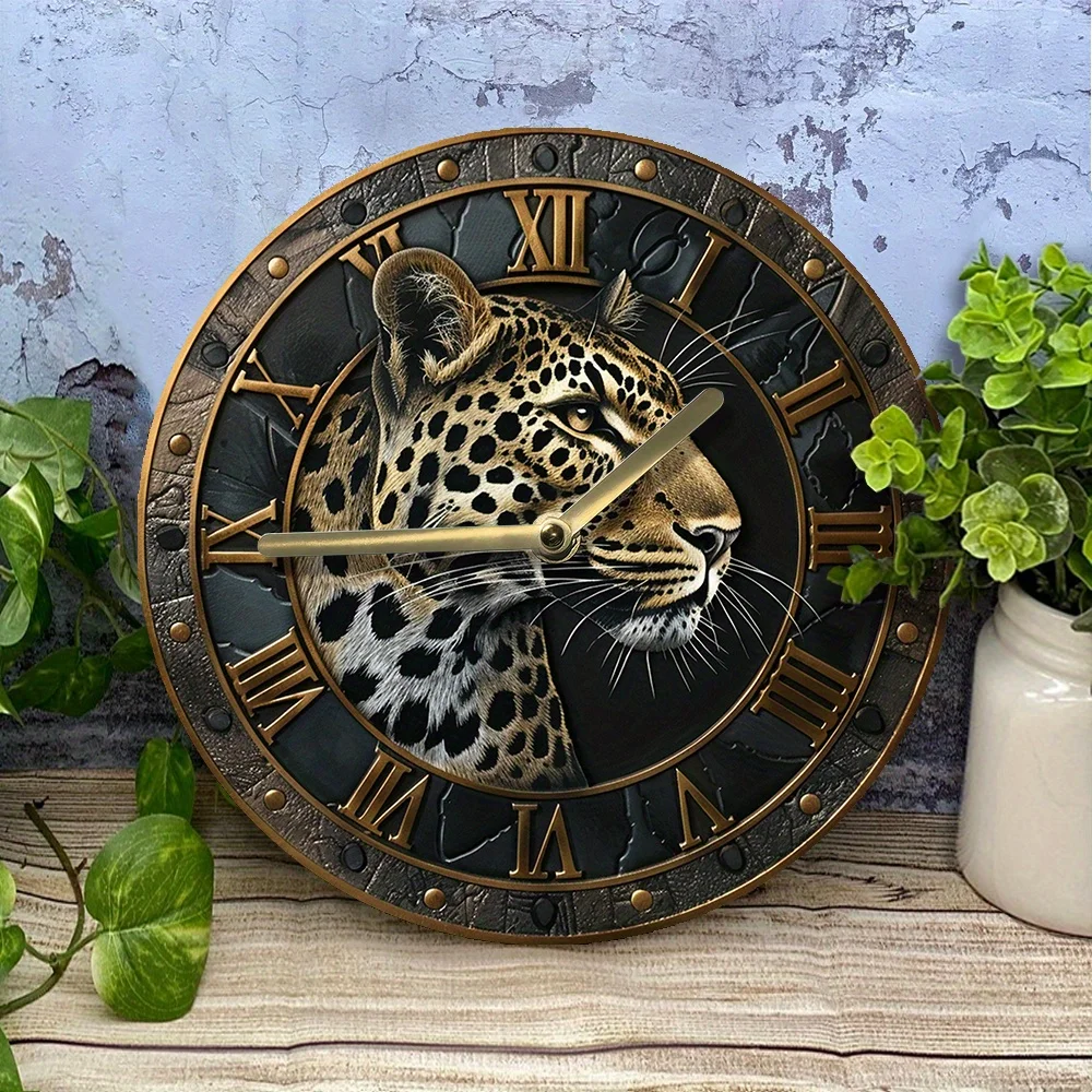 Leopard Print Silent Wall Clock - Aluminum Metal DIY Clock Kit with 3D Effect - Artistic Home Decor & Thanksgiving Gift Idea