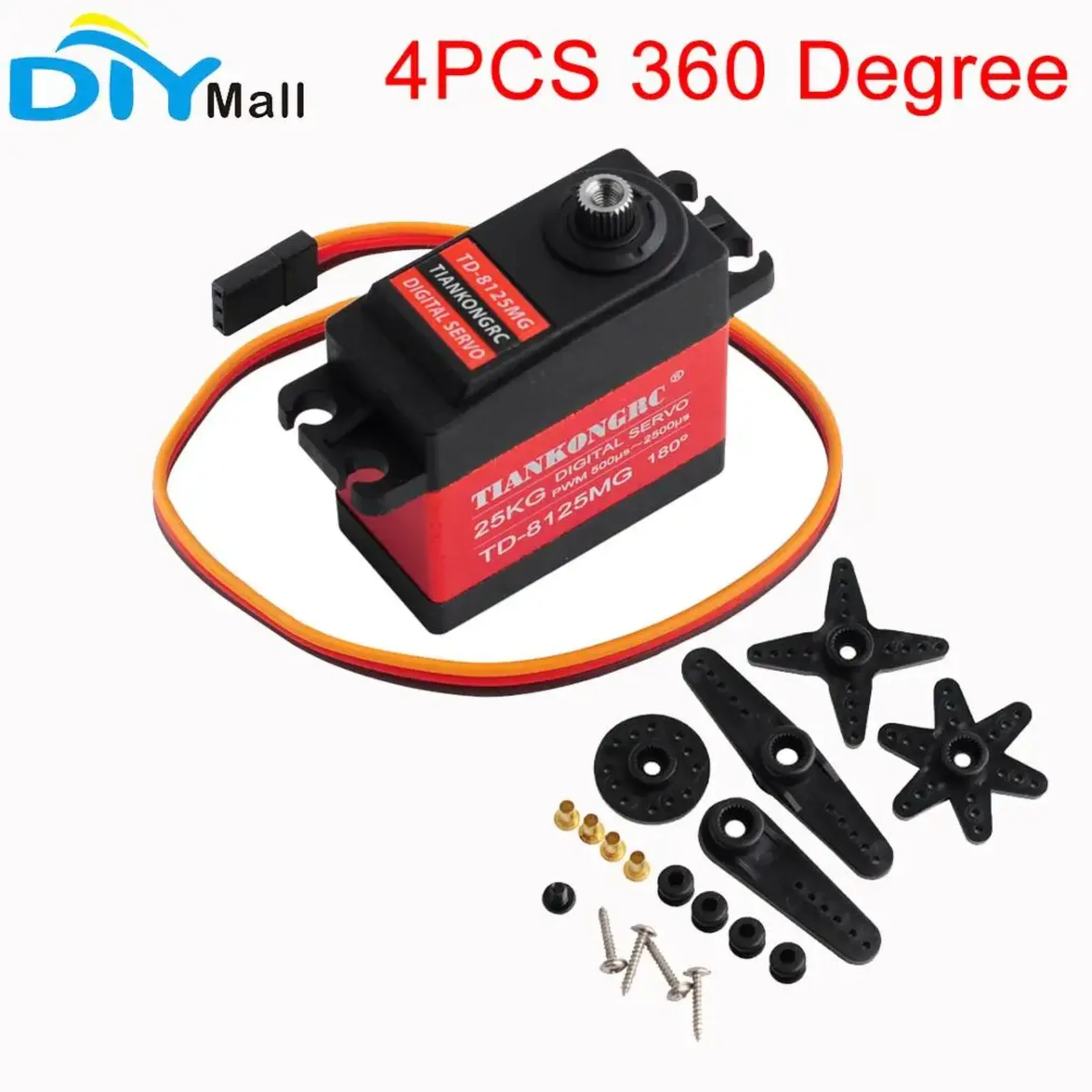 

4pcs Waterproof Digital Servo 25KG High Torque 360° Rotation for RC Robot Car with Strong Performance and Durability