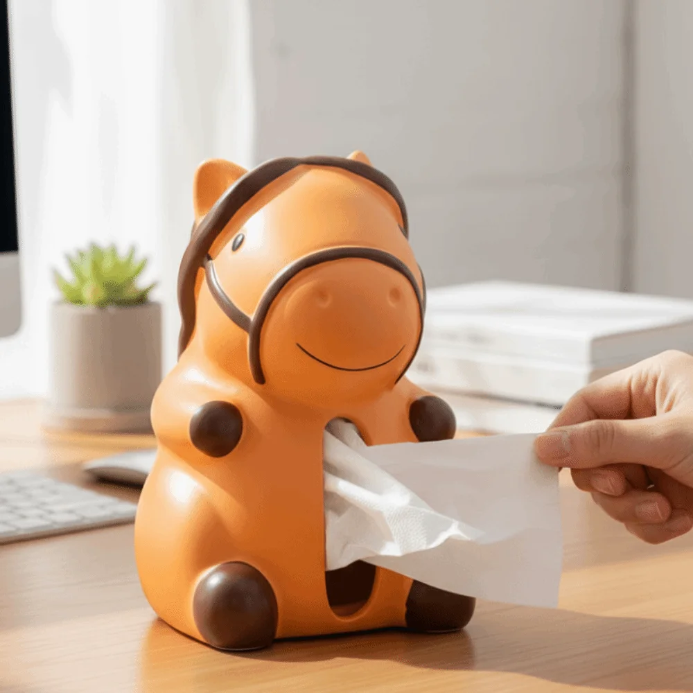 Figure Model Horse Year Tissue Box Decorative Collectible Horse Tissue Storage Box Cartoon Little Horse Model Birthday Gift
