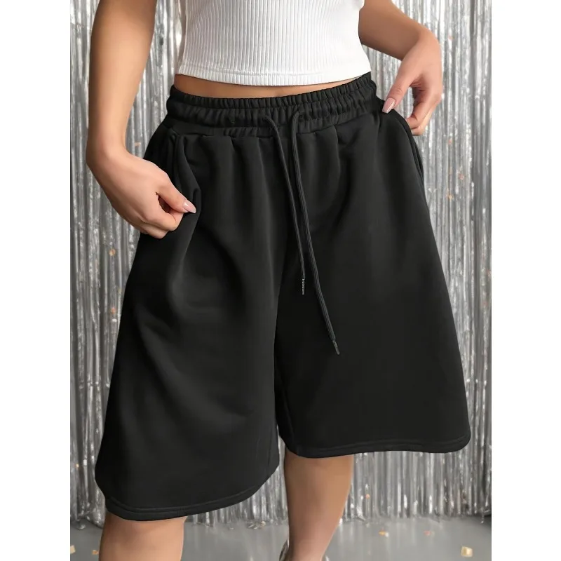 Casual sports shorts - elastic drawstring waist loose, spring, summer, autumn, winter, solid color sports casual shorts