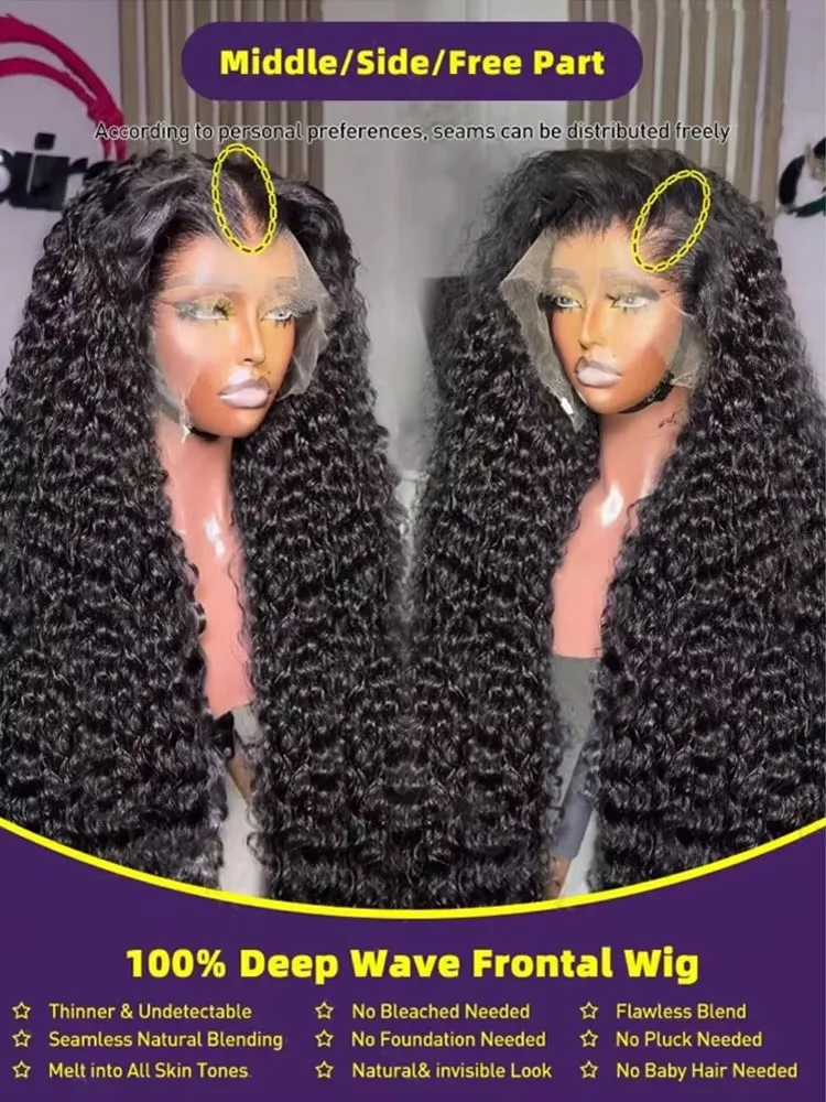 42 Inch Deep Wave Frontal Wig Transparent 13x4 13x6 HD Lace Frontal Human Hair Wigs Curly Human Hair Lace Frontal Wigs For Women