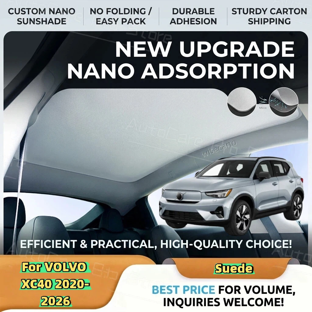 For VOLVO XC40 2020-2026 Car Suede Fabric Electrostatic Adsorption Sunroof Sunshade Auto Anti-uv Heat Insulation Skylight