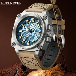 FeelNever Mechanical Man Watch Brand Casual Sports Leather Strap Automatic Watches for Men 100M Waterproof Luminous Wristwatches