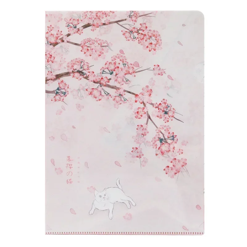 Carpeta de archivos de diseño creativo para estudiantes, lindo Anime, cereza, gatito, papel de prueba, álbum de recortes, pegatinas, carpetas,