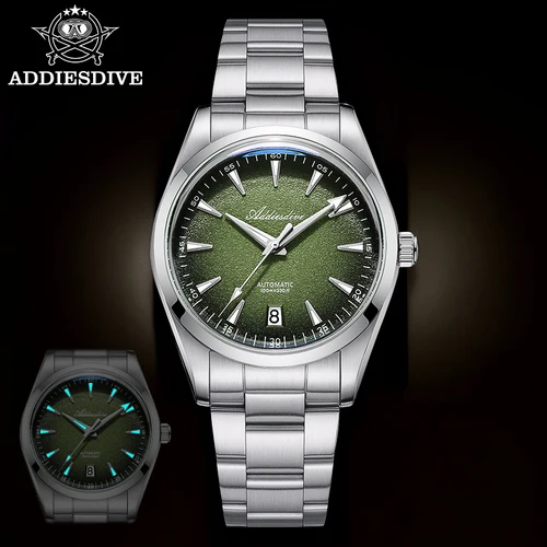 Imagen 2 del producto ADDIESDIVE nuevo reloj automático AD2094 NH35 reloj de vestir de lujo con cúpula de acero inoxidable gradiente luminoso impermeable 39mm reloj mecánico