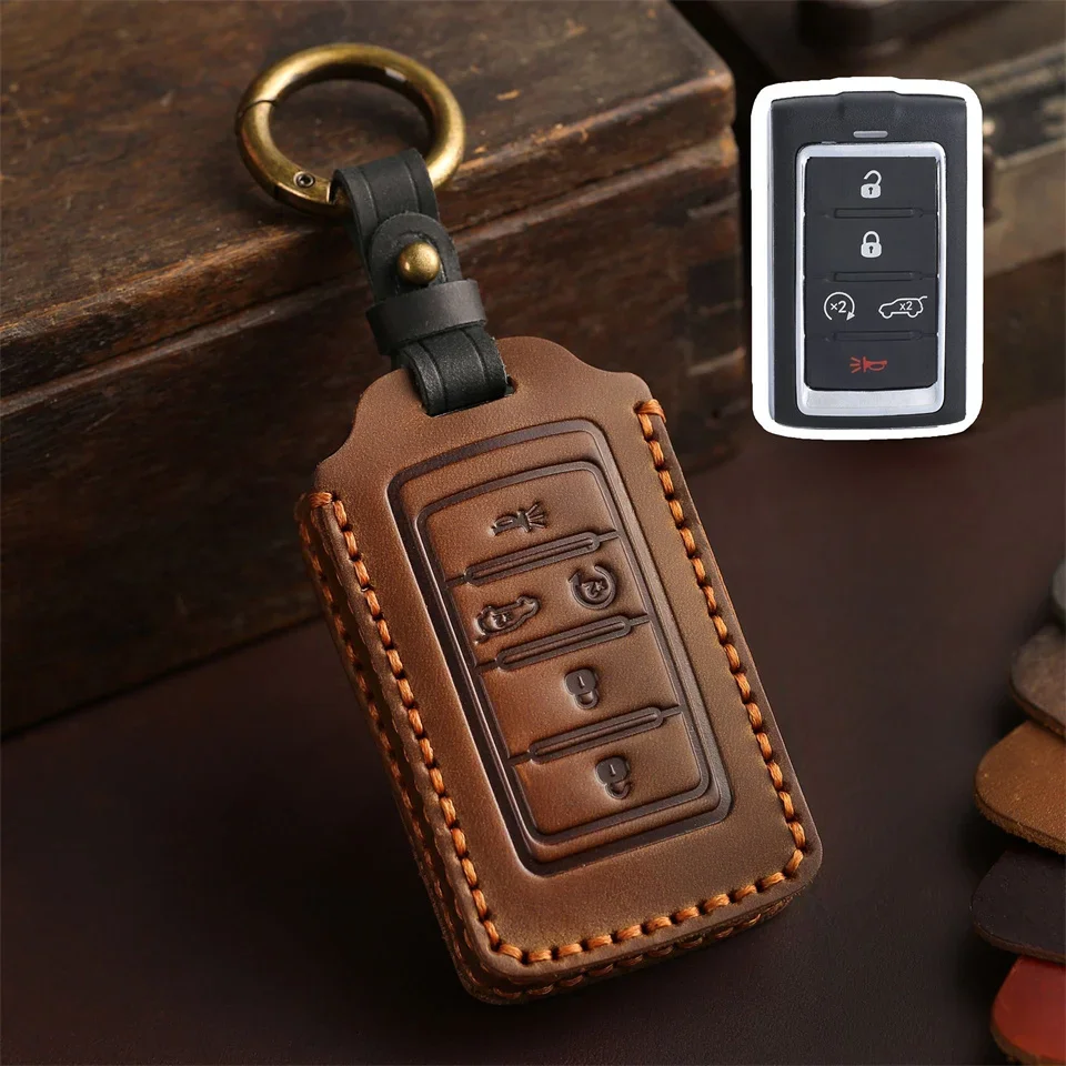 

1pc Leather Car Key Case Cover For Jeep Wagoneer 2021- 2022 For Grand Cherokee L 2020 2021 2022 2023 Keychains Car Accessories