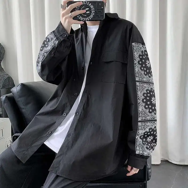 Vintage Paisley Print Long Sleeve Shirt Summer Men Trendy Loose Cashew Flower Beach Shirt Hawaiian Thin Shirt Daily Clothes