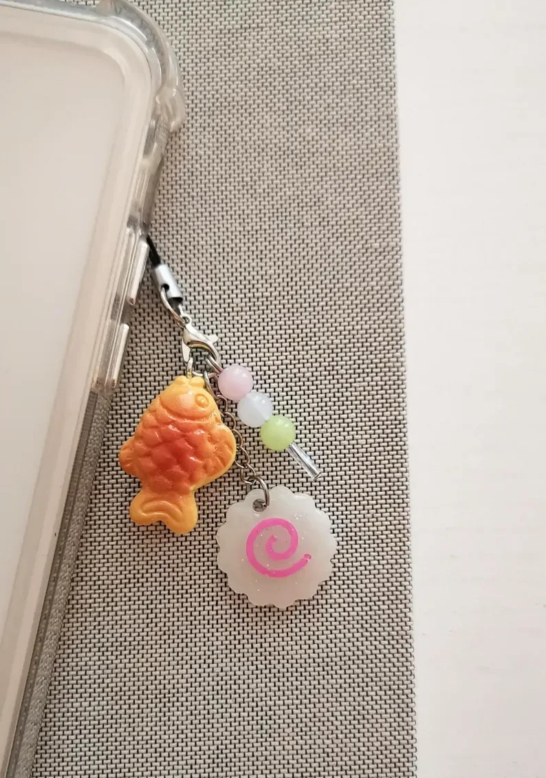 Kawaii Japanese Street Food Taiyaki, Narutomaki Fish Cake, Dango Phone Charm Keychain