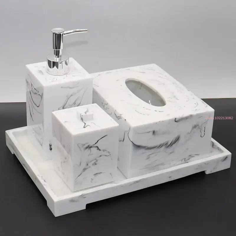 Imitation Marble Luxury Resin Bathroom Accessories Set Cotton Swab Box Storage Tray Toothpick Box Pumping Paper Box Toothbrush