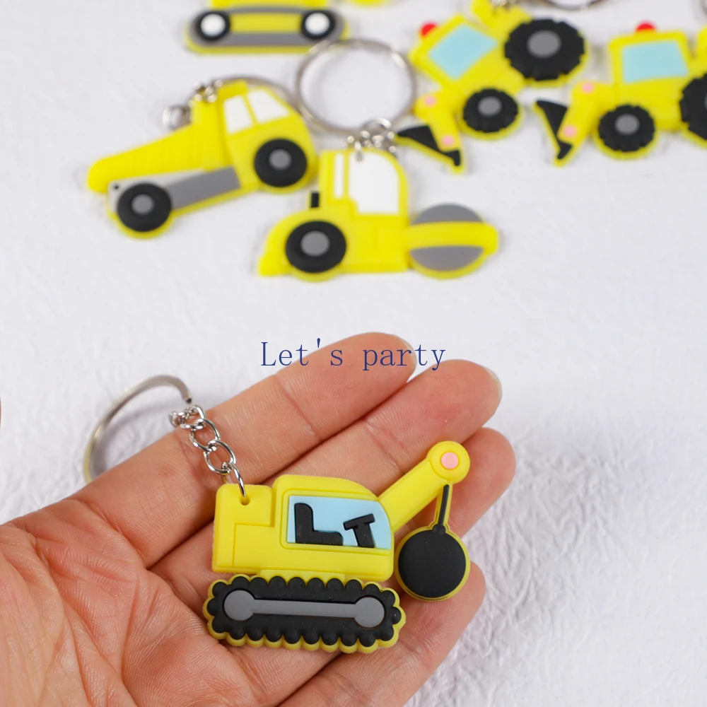 12Pc Cartoon PVC Construction Engineering Vehicle Excavator Keychain Backpack Pendant for Kids Birthday Party Favors Pinata Gift