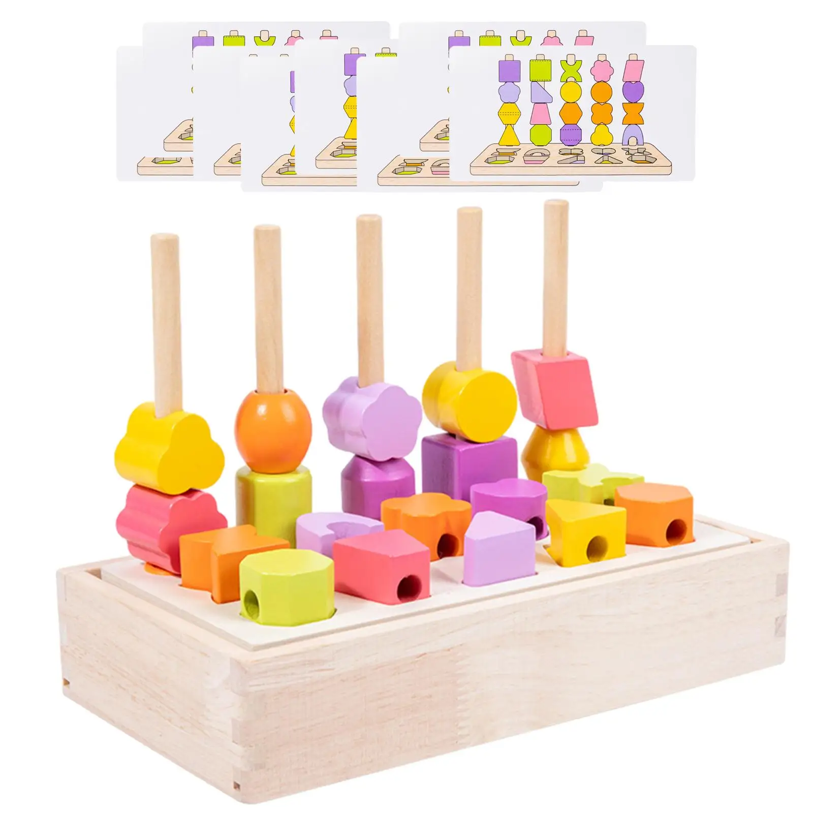 Wooden Beads Sequencing Toy Problem Solving Shape Recognizing Color Matching Stacking Blocks for 2 3 4 5 Year Old Holiday Gifts