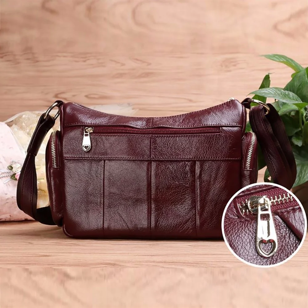 Women Genuine Leather Shoulder Bag Natural Skin Cowhide Large Capacity Female Satchel Multi-pocket Messenger Travel Bags