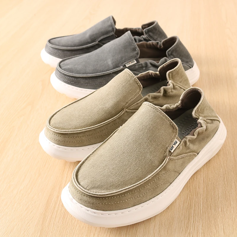 

Lightweight Breathable Men's Canvas Slip-On Casual oes Anti-Slip Cotton Denim Easy Wear Summer Low Top Sneakers