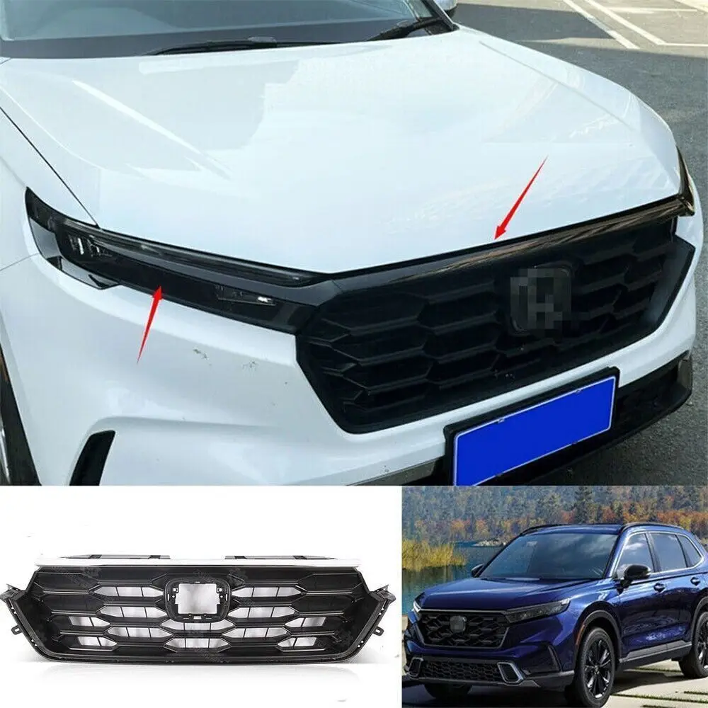 Black Front Grille Mesh Grill Bar Vent Trim Fits For Honda CR-V CRV 2023 2024