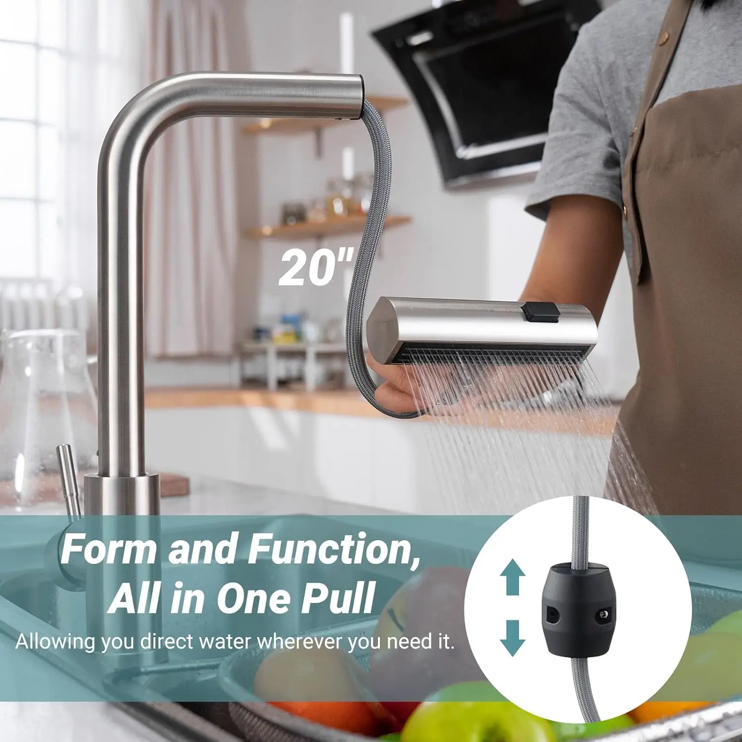 3 Mode Kitchen Faucets Pull Out Rotation Waterfall Stream Sprayer Head Sink Mixer Hot Cold Single Hole Sink Wash Tap