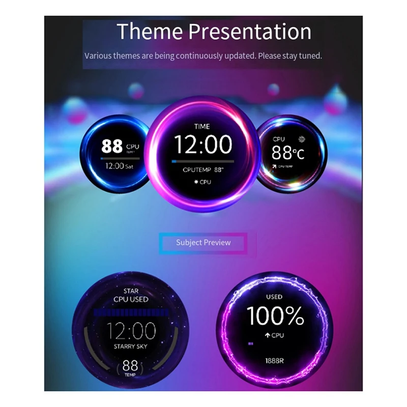 2.1 Inch IPS USB Water-Cooled Screen 480x480 Secondary Display CPU GPU RAM HDD Monitor 360 Rotation for Computer Black-ABVP