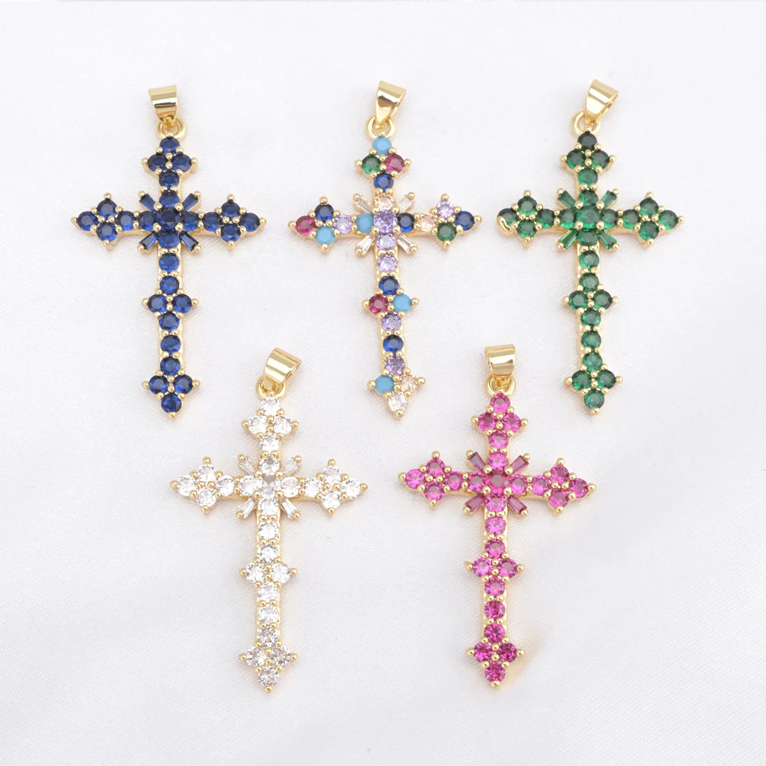 Luxury DIY Jewelry Charm Paved Exquisite Zircon Christian Cross Religious Belief Pendant Jewellery Earrings Necklace Accessories