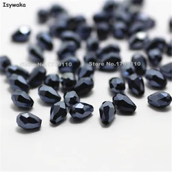 Isywaka 100pcs Ink Blue Color Faceted Teardrop Beads Austria Crystal Beads Waterdrop Beads Loose Bead for DIY Making,3x5mm