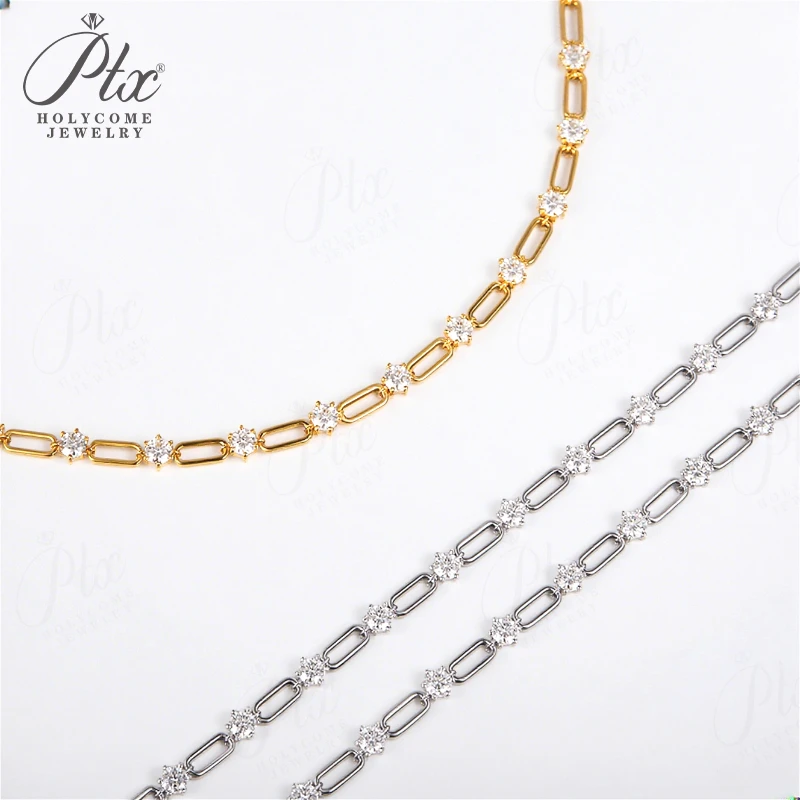 

Collarbone Necklace Moissanite Diamond 925 Sterling Silver Plated Gold Round Cut VVS1 Dainty Charms Hiphop New Party Matching