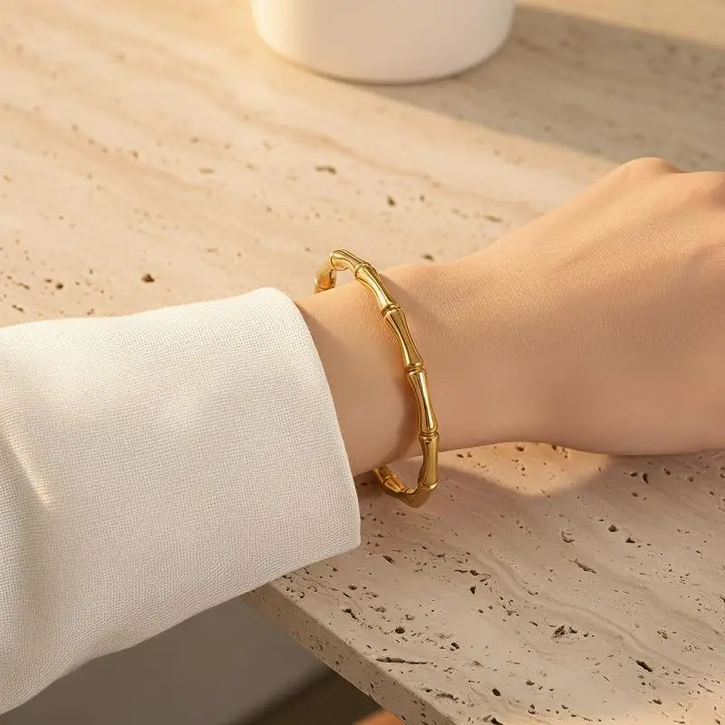 Trendy Bamboo Joint Enamel Bangle Colorful Stainless Steel Bracelet Non-Allergic Jewelry for Casual Wear