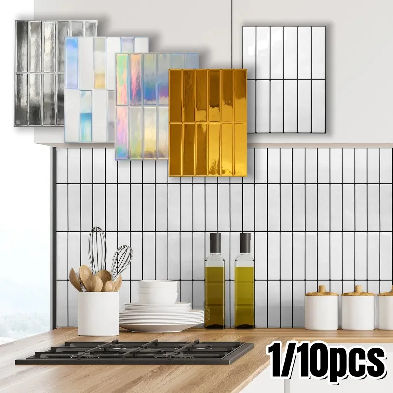 

Laser Wall Stickers DIY Self-adhesive Imitation Ceramic Tile Stickers for Kitchen Bathroom Heat-resistant Waterproof Wallpapers