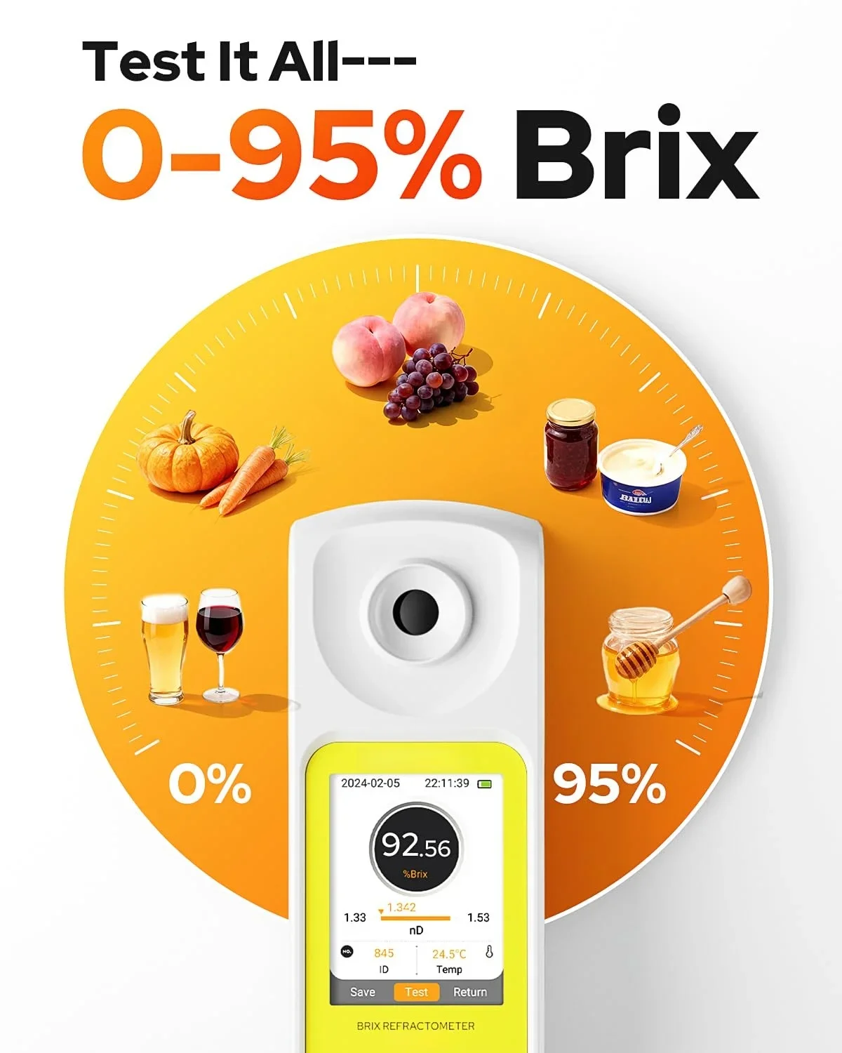 Brix Meter Digital Refractometer with ATCRechargeable 0-95%  for Juice Honey  Sugar Degree Sugar Concentration Measurement