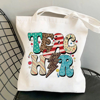Vintage Trendy Collage Style Canvas Shoulder Bag Letters Patterned  Leopard Print Star Decor Women's Casual Tote Handbag