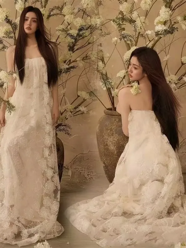 Retro Lace Hollow out Bustier Dress Photography Studio New Arrival Teenage Girls Art Photo Shooting Clothing Polyester Fabric