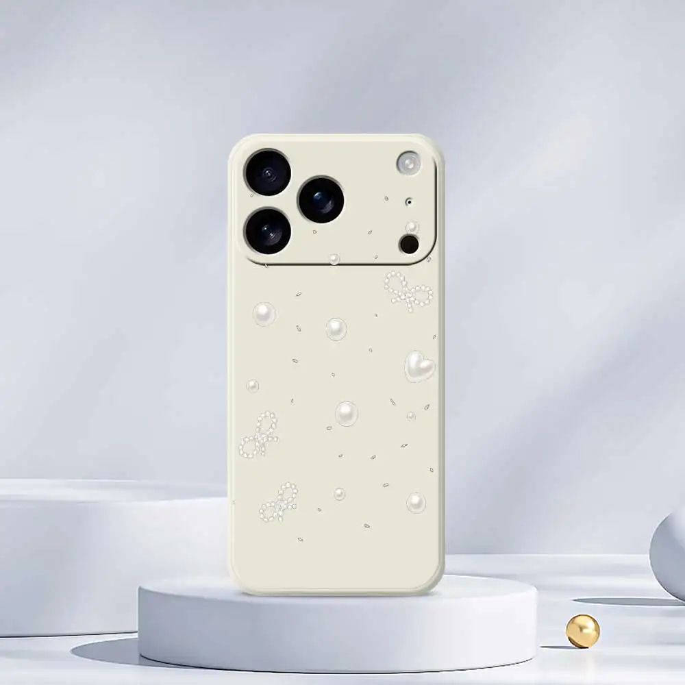 パールボウノット携帯電話ケース iPhone 17 Pro Max 17 Air 16 15 14 13 12 11 Pro Max XS Max 7 8 Plus 16e 16 15 Plus TPUカバー コック