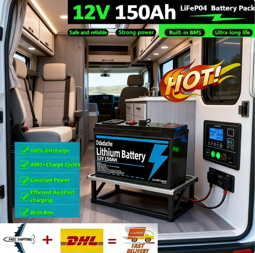 LiFePO4 12V 150Ah Lithium-Batterie, für USV, Kajak-Fischfinder, Solarpanel, Elektroautos, Roller, Wohnmobil, Boot