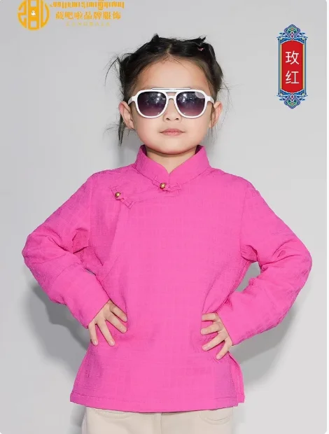 

Китайская детская тибетская рубашка в стиле ретро на весну и лето, тибетская одежда