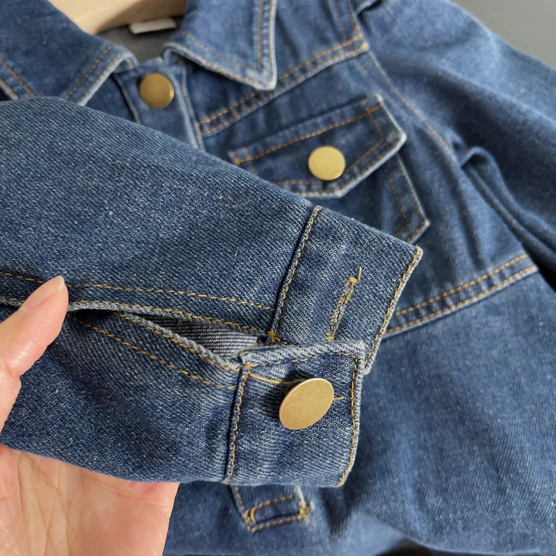  فستان بناتي من قماش الدنيم لخريف 2025 بأكمام طويلة فستان جينز أزرق غير رسمي مناسب للأطفال الصغار من عمر 1 إلى 8 سنوات #4