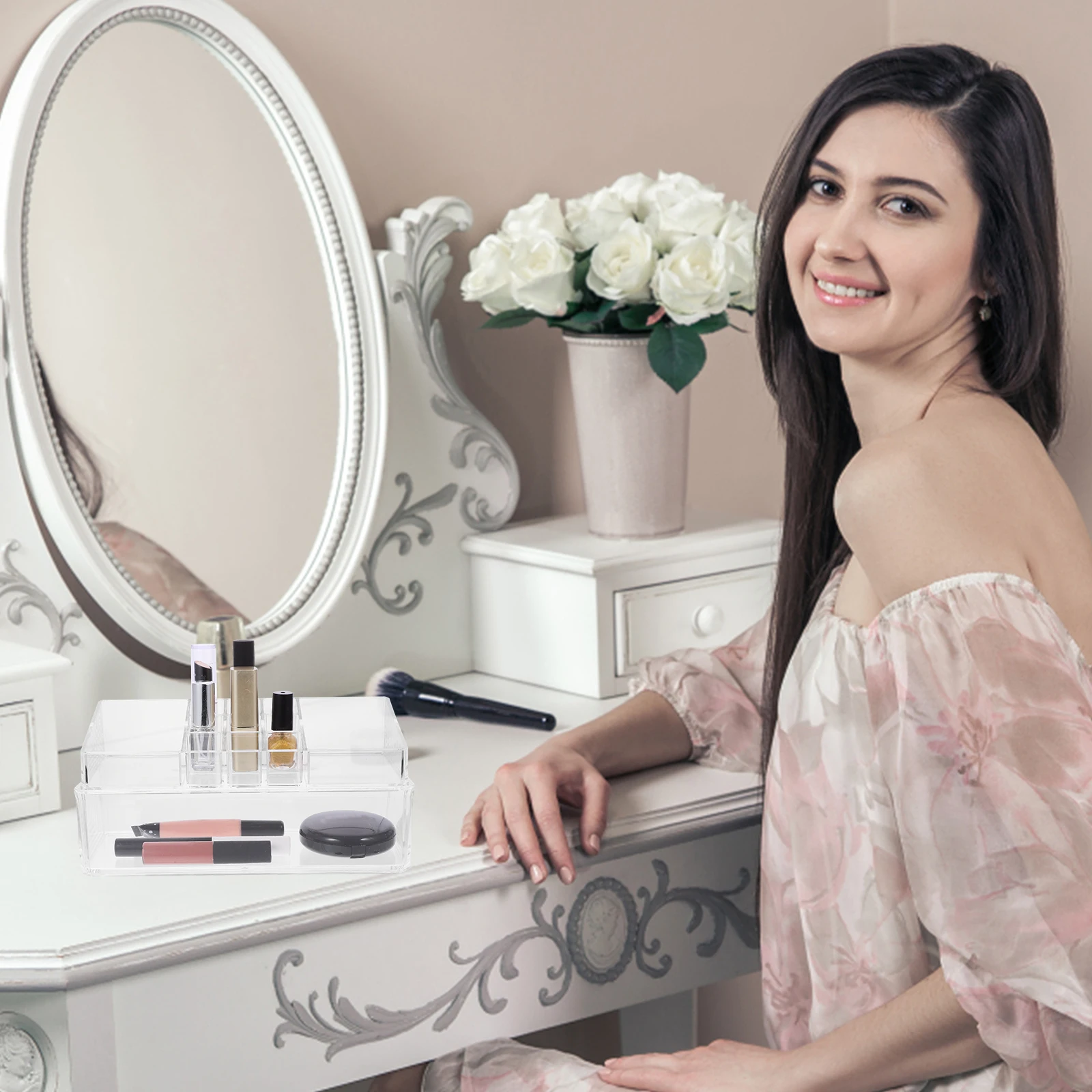 

Large Transparent Lipstick Organizer Double Layer Makeup Storage Rack Clear Holder Desktop Lipstick Case Nail Polish