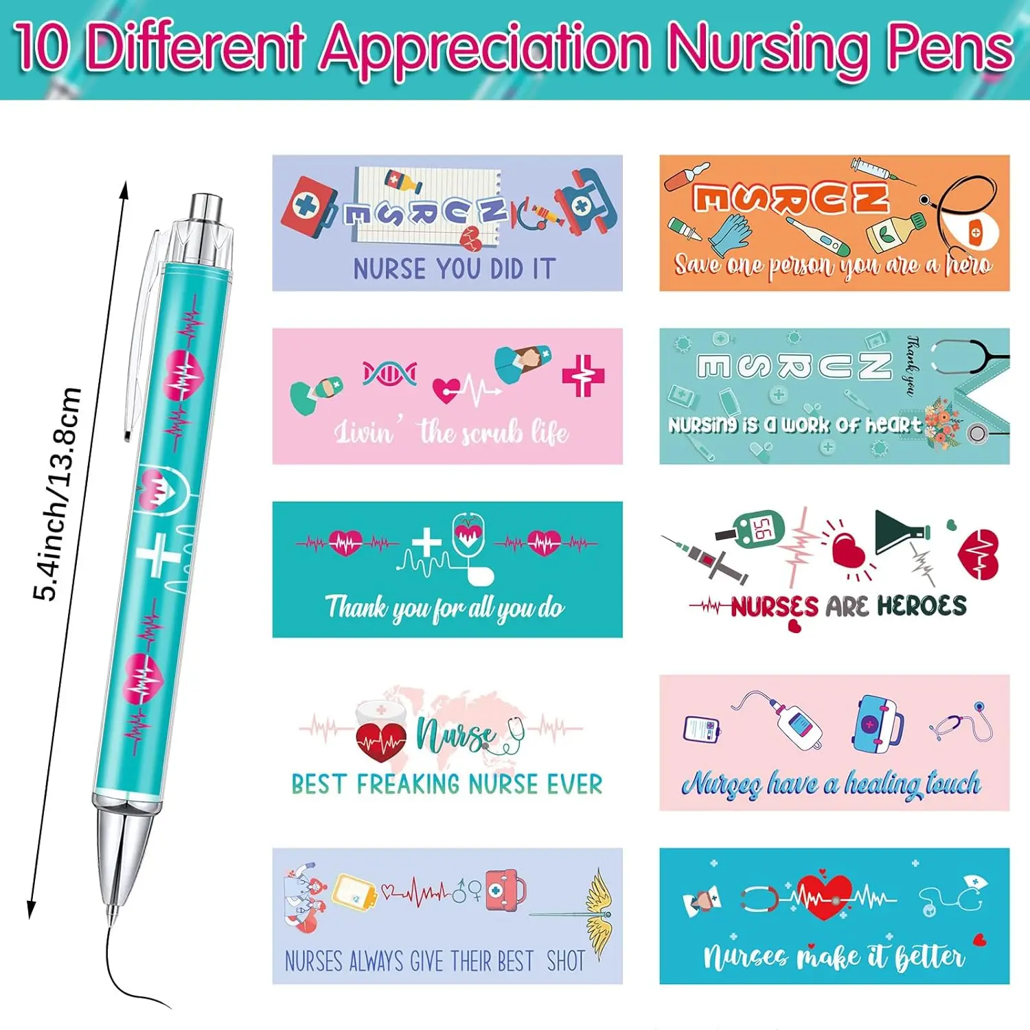 10 pcs Nurse Pens Ballpoint Set Retractable Cute Gifts Personalized Ball Point Pen Funny Appreciation Sets Nursing Black Ink for