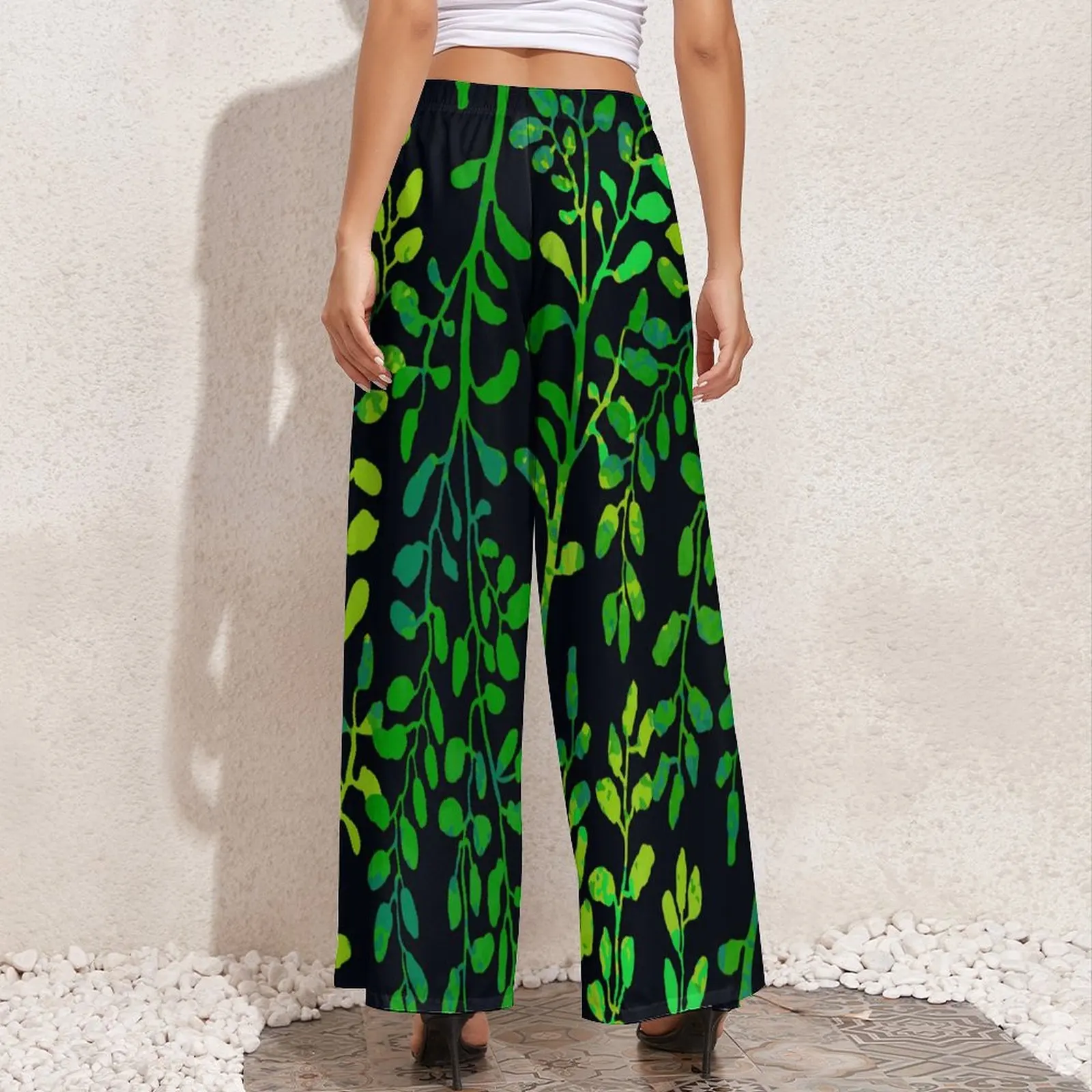 Green Leaf Pants Foliage And Plants Streetwear Straight Wide Pants Elastic High Waist Office Trousers Big Size