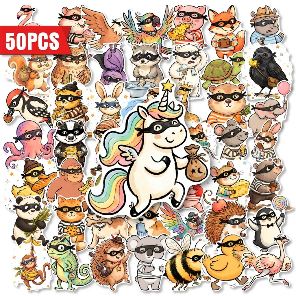 Funny Robber Pet Waterproof Sticker Pack 50Pcs Unique Masked Small Animal Decor Stickers for Tumbler LanLanStickersWorld Store